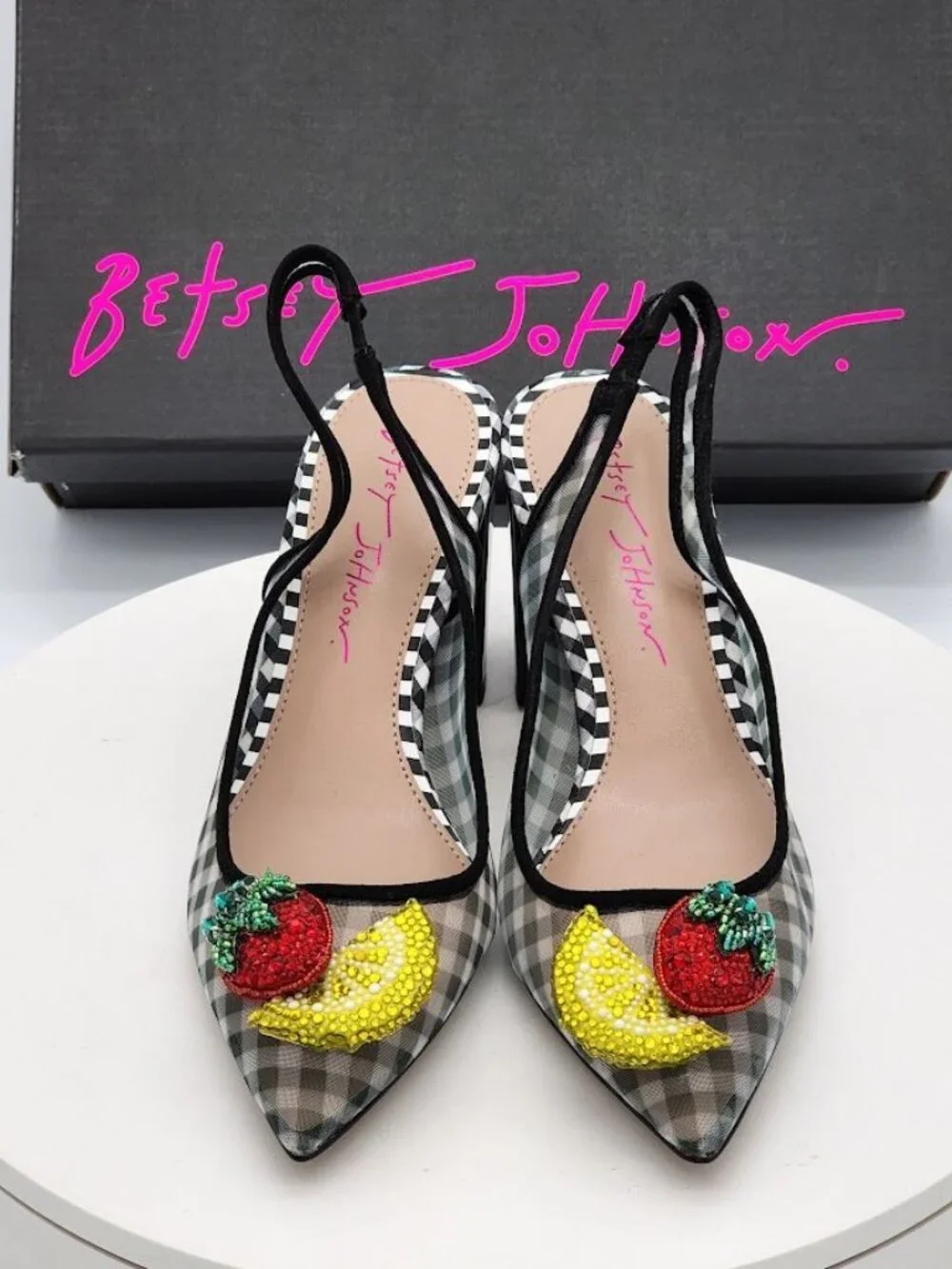 Betsey Johnson Laney Black Fruit Rhinestone Slingback Pumps Women’s Size 6.5 - Picture 7 of 10